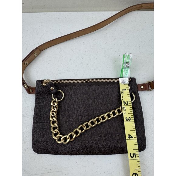 Michael Michael Kors Signature Logo Belt Bag Brown Gold Chain Fanny Pack XL - Picture 12 of 12